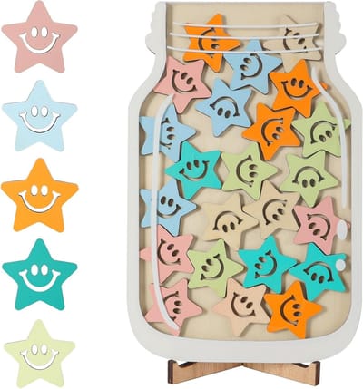 Beloningssysteem voor Kinderen met 25 Sterren, Houten Handvat en Educatieve Jars