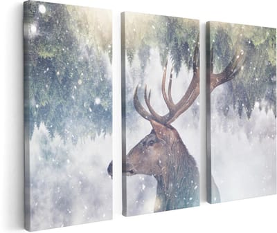 Artaza Canvas Schilderij Drieluik Hertenkop - Hert Op Een Bomen Achtergrond - 120x80 - Foto Op Canvas - Canvas Print