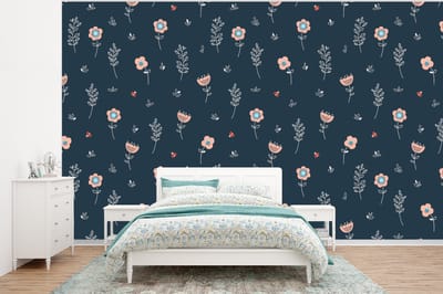 Behang - Fotobehang Bloem - Insecten - Patronen - Breedte 320 cm x hoogte 240 cm