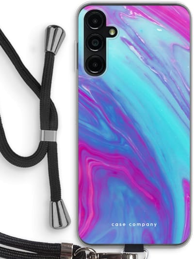 Case Company® - Hoesje met koord geschikt voor Samsung Galaxy A14 hoesje met Koord - Zweverige regenboog - Telefoonhoesje met Zwart Koord - Bescherming aan alle Kanten en Over de Schermrand
