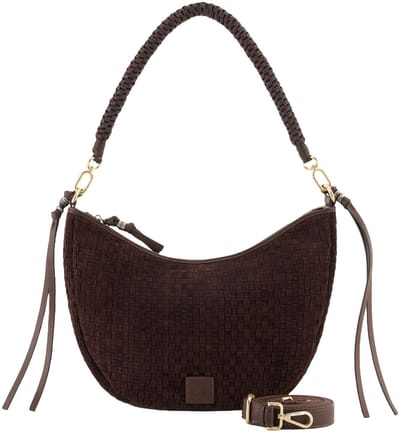 FREDsBRUDER schoudertas Weave Harmony Round Midi Hobo Bag Dark Chocolate donkerbruin
