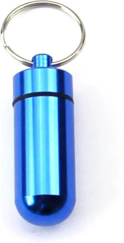 CHPN - Waterdichte sleutelhanger - Medicijn-Koker - - Pillen-Koker - Sleutelhanger Blauw - Aluminium