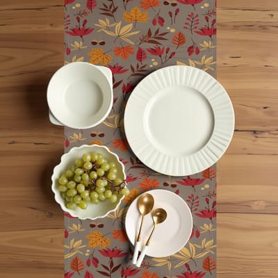 ABAKUHAUS Gebrande oranje tafelloper, herfstnatuurloof in de eetkamer, keuken in de eetkamer, rechthoekige decoratieve tafelloper, 40 x 180 cm, umber en meerkleurig