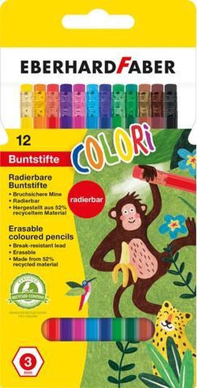 Eberhard Faber kleurpotloden - Colori - 12 stuks - kartonnen etui - gum tip - EF-514817