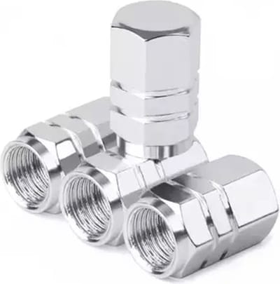 TT-products ventieldopppen hexagon silver aluminium 4 stuks zilver