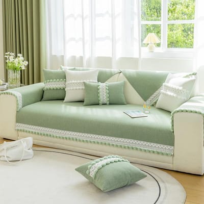 Chenille Bankmat Hoes Scandinavische Stijl Universeel Gestreept Bankkussen Stofdicht Antislip Huisdier Kat Bankhoes Woonkamer 45x45cm(pillowcase)