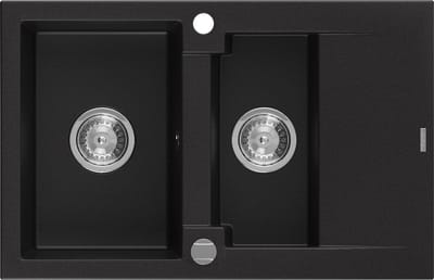 Mexen Gaspar granieten spoelbak 1,5-komorige met afdruiprek 737 x 475 , zwart, sifon chroom - 6507731505-77