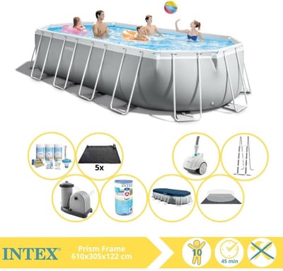 Intex Prism Frame Zwembad - Opzetzwembad - 610x305x122 cm - Inclusief Onderhoudspakket, Filter, Zwembad Stofzuiger en Solar Mat