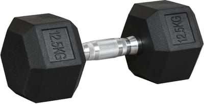 Kurzhantel - 12,5 kg - Hexagon Dumbbell Met Gekartelde Grip - Metaal Rubber - Zwart