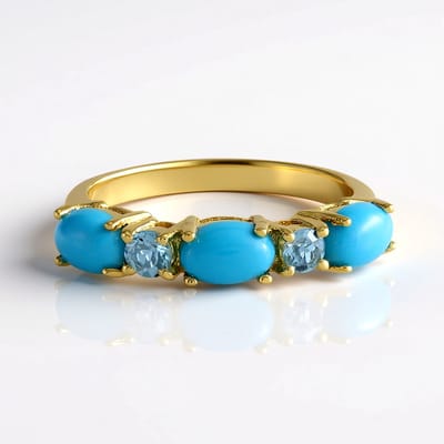 Cavill - Vergulde 925 Sterling Zilveren Ring - 3x Sleeping Beauty Turkoois 1,245 ct & 2x Blauwe Topaas 0,252 ct - Filigraan Oval