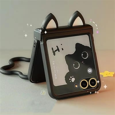 Koreaanse Japan Schattige Kattenoren Zwarte Telefoonhoesje Voor Voor Motorola Razr 60 50ultra Razr 40 Ultra Voor Samsung Galaxy Z Flip 7/6/5/4/3 For Galaxy Z Flip 7