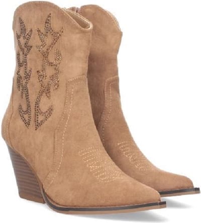 ZoeZo Design - laarzen - enkellaarzen - western laarzen - cowboylaarzen - suedine - beige - licht khaki - maat 36 - subtiele antraciet blingbling - prachtige modieuze hak