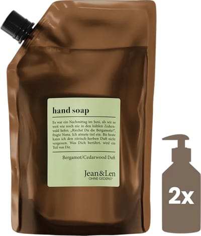 Jean & Len Handzeep Navulverpakking Bergamot & Cedarwood 500 ml - vegan, dierproefvrij, zonder parabenen, zonder siliconen, ph-huidneutraal