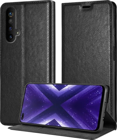 Cadorabo Hoesje geschikt voor Realme X3 / X3 SuperZoom / X50 5G in ZWARTE NACHT - Beschermhoes met magnetische sluiting, standfunctie en kaartvakje Book Case Cover Etui