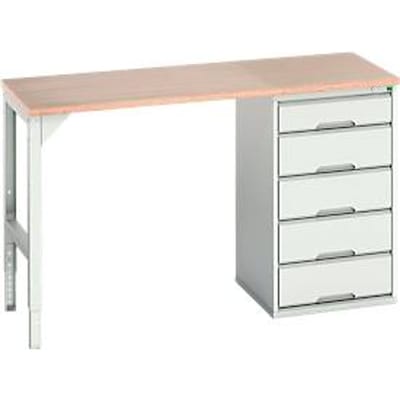 Onderzetter Bott verso, multiplex legbord, 5 laden, B 1500 x D 600 x H 930 mm, lichtgrijs