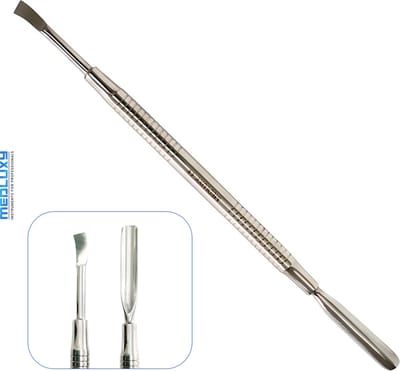 MEDLUXY® Pro - Bokkepootje & Gebogen Mesje - kwaliteit RVS - totale lengte 18 cm [Cuticle Nailpusher & Bended Knife]