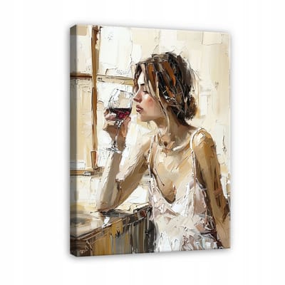 WALLARENA - Canvas schilderij - 100x70 cm - afbeelding van een vrouw met wijn, geschilderd op canvas voor de slaapkamer