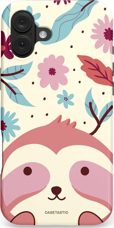 Casetastic hoesje geschikt voor Apple iPhone 16 Plus - MagSafe - Dubbellaagse bescherming - Luiaard knuffels - Fashion Case - Crème Koraal Lichtroze
