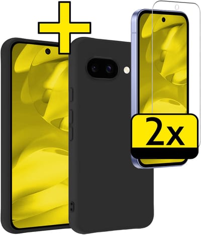 Hoesje - Met 2x Screenprotector - Geschikt voor Google Pixel 9a - Sterk & Shockproof - Back Cover - Siliconen Case - Telefoon Hoes - Telefoonhoesjes - Zwart