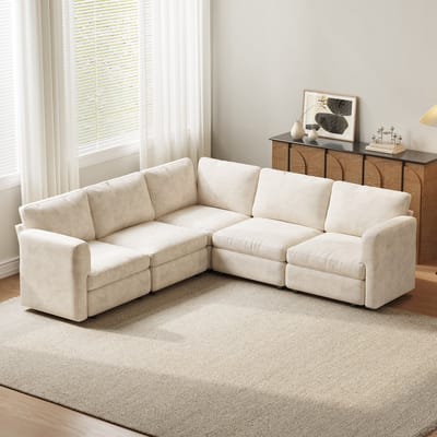 Guyii Nordic Comfort Hoekbank L-Vorm 5-Zits – Crèmekleurige stoffen hoekbank voor de woonkamer – Bank 248 x 245 cm