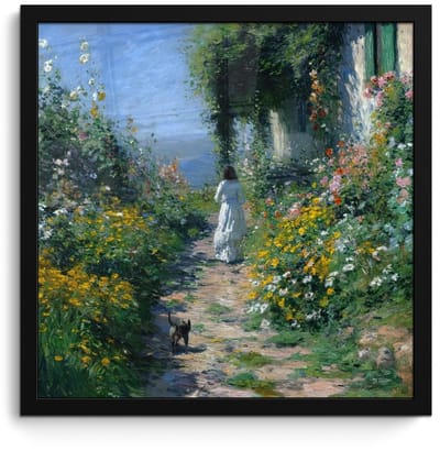 Poster in lijst - Fotolijst 40x40 cm - Posters - Kat - Vrouw - Bloemen - Huis - Posterlijst zwart - Decoratie - Wanddecoratie woonkamer - Muurdecoratie slaapkamer