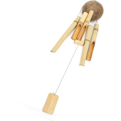Carillons Éoliens en Bambou Dessus en Coquille de Noix de Coco Décoration Suspendue Décoration Extérieure de Jardin Artisanat