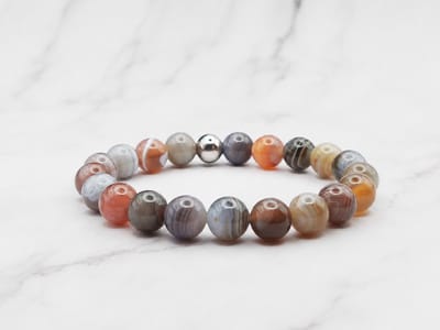 Mei's - Handmade Earth Stones - armband dames- RVS bruin/beige - polsmaat 16 cm