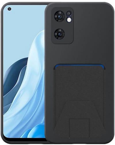 Geschikt voor Oppo Find X5 Lite Telefoonhoesje met Verstelbare Leren Pasjeshouder - Flexible Back Cover Case Siliconen TPU with Adjustable Leather Cardslot - Zwart - Smartphonica geschikt voor Oppo Find X5 Lite