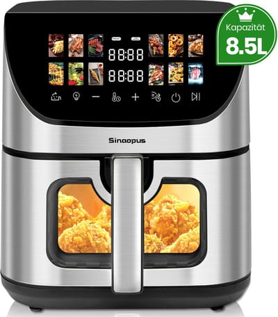Digitale Airfryer XXL 8.5L Sinaopus 8005A -1800W Heteluchtfriteuse - Kleurendisplay - 12 Voorgeprogrammeerde Functies - Slimme Tijd & Temperatuurregeling - Capaciteit voor 5 Personen