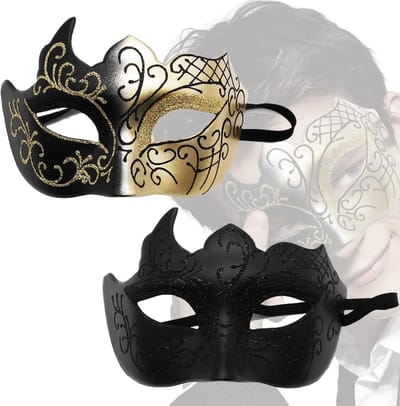 SnelShoppen - 2 Stuks Venetiaanse Maskers - Luxe Zwart en Goud Masker, Lichtgewicht, Perfect voor Maskerade, Halloween, Cosplay, Feest, Bal, Kerst, Se