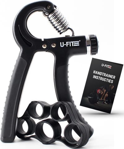 U Fit One Handtrainer 10 tot 60kg - Verstelbare Handgrip - Handknijper - Vingertrainer - Onderarm Grip Trainer - Zwart