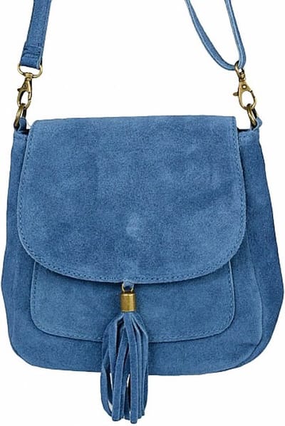 Blauwe Suède Schoudertas Tassle - Blauw - Suède - Italiaans Leder - Boho Schoudertassen - Jeans Blauw