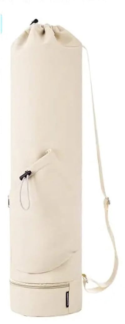 Yogamat Tas - Met Trekkoord En Opbergvakje - Sporttas - met waterflesvak - Waterproof - Multifunctionele - Draagbaar - Beige - 78*19 cm