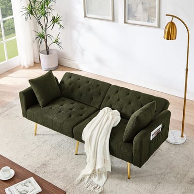 STILVORA 2-Zits Bank - Moderne Relaxbank - Met 3 Standen Verstelbare Rugleuning En 2 Kussens - Comfortabel En Stevig Met Metalen Poten - Voor Woonkamer Appartement En Kleine Ruimte - Teddy Fluweel - Groen