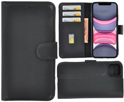 Geschikt voor iPhone 11 Pro Cover Leder Wallet Bookcase hoesje Pearlycase Echt Leer hoesje Zwart Leder