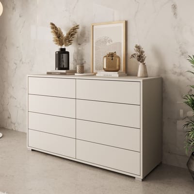 Meubella - Gideon - Ladekast 8 lades - Beige - 120x41x93 cm