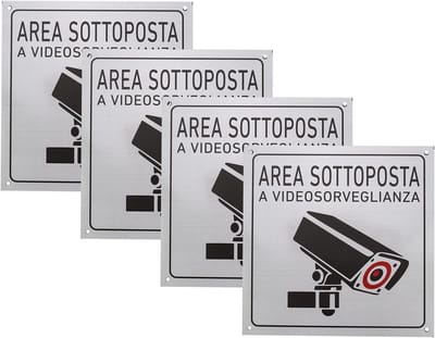 Camera Surveillance Pack van 4 - Aluminium Alloy Video Surveillance Sticker - Reflective Coating - Video Surveillance (15 x 15 cm) voor Residentiële Gebieden - Winkels - Werkplaatsen