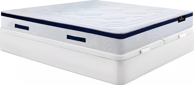 Vente-unique Bedset 180 x 200 cm - Witte bedbodem met opbergruimte + hybride matras met pocketveren - MARQUIS van PALACIO
