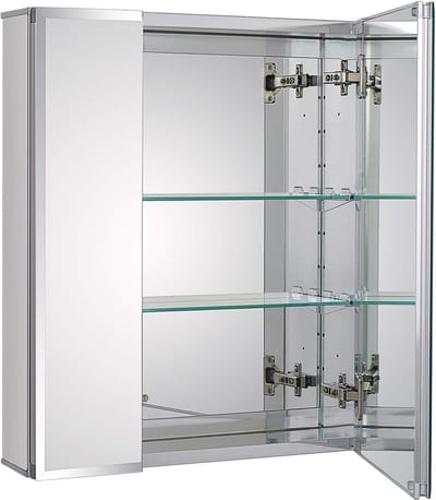 Aluminium spiegelkast voor badkamer inbouwmontage of oppervlaktebeugel - 50 x 61 cm - verstelbare planken - gehard glas