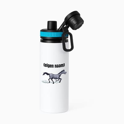 Hacebo® - rennend paard met eigen naam waterfles met draaidop blauw - Paarden - dieren liefhebber - iemand die houdt van paarden - verjaardag - cadeau - kado - geschenk - water fles - 850ML