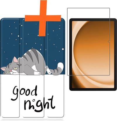 Hoesje - Geschikt voor Samsung Galaxy Tab A9 - Met Screenprotector - Trifold Bookcase - Hard Cover - Hardcover Book Case - Tablet Hoes - Kat
