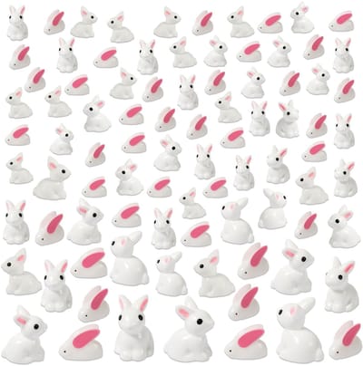 Dailygoods- Konijnenbeeldjes 64 Stuks - Miniatuur Figuren - Hars Dieren - Paashaas Decoraties - Tuin Landschap - Mini Maat 1,7-2 cm - Miniatuurfiguren