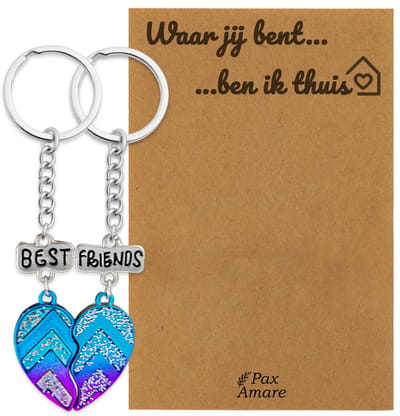 Koppel Sleutelhanger voor 2 'Waar jij bent, ben ik thuis' - Magnetisch Best Friends Hartje - Sleutelhanger set op Cadeau Kaartje - Zilverkleurig - Persoonlijke Hanger - Pax Amare