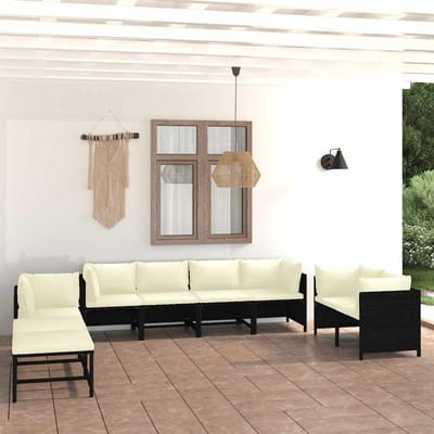 vidaXL - 10-delige - Loungeset - met - kussens - poly - rattan - zwart