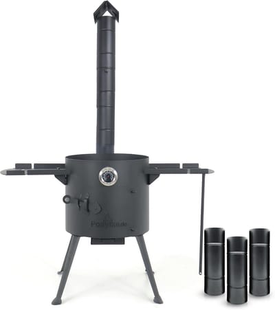 Wokpan met Plank - Buitenkeuken Pan - Authentiek Koken - Inclusief Accessoires - 36 cm Diameter - Zwart