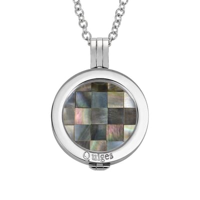 Quiges - Munthouder met Ketting en Munt 25mm Schelp Blokjes Grijs - RVS Zilverkleurig - EPRHZ118