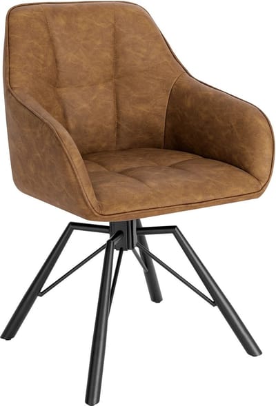 BukkitBow - Eetkamerstoel / Keukenstoel - Dik gevoerde Kunstleder/Leer Stoel - 360 Graden Draaibaar - Zithoogte 48CM - Licht Bruin