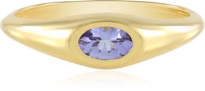 Cavill - Vergulde Zilveren Ring - 925 Sterling Zilver - Ovale Tanzaniet 0,454 ct uit Tanzania - Moderne Vrouwelijke Bezel Ring - Luxe Sieraad