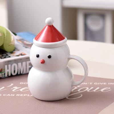 Kerstcadeaus Creatieve Cartoon Sneeuwpop Keramische Kop Kantoor Koffie Melk Keramische Kop met Deksel Mok 301-400ml gray