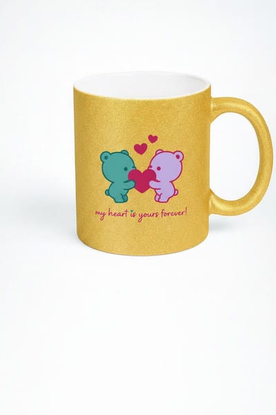 Gouden Glitter Mok Liefdesbeertjes - "My Heart Is Yours Forever!" - Romantisch Valentijnscadeau voor Hem & Haar